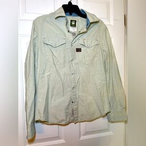 G-Star Raw Men’s Lite Blue Denim Snap Shirt Sz Medium Raw Cargo Line Western LS